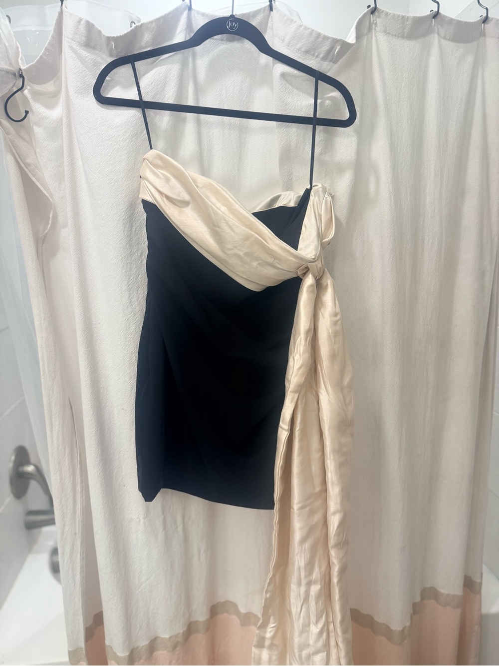 House of CB Black Mini Dress with Cream Draped Sash